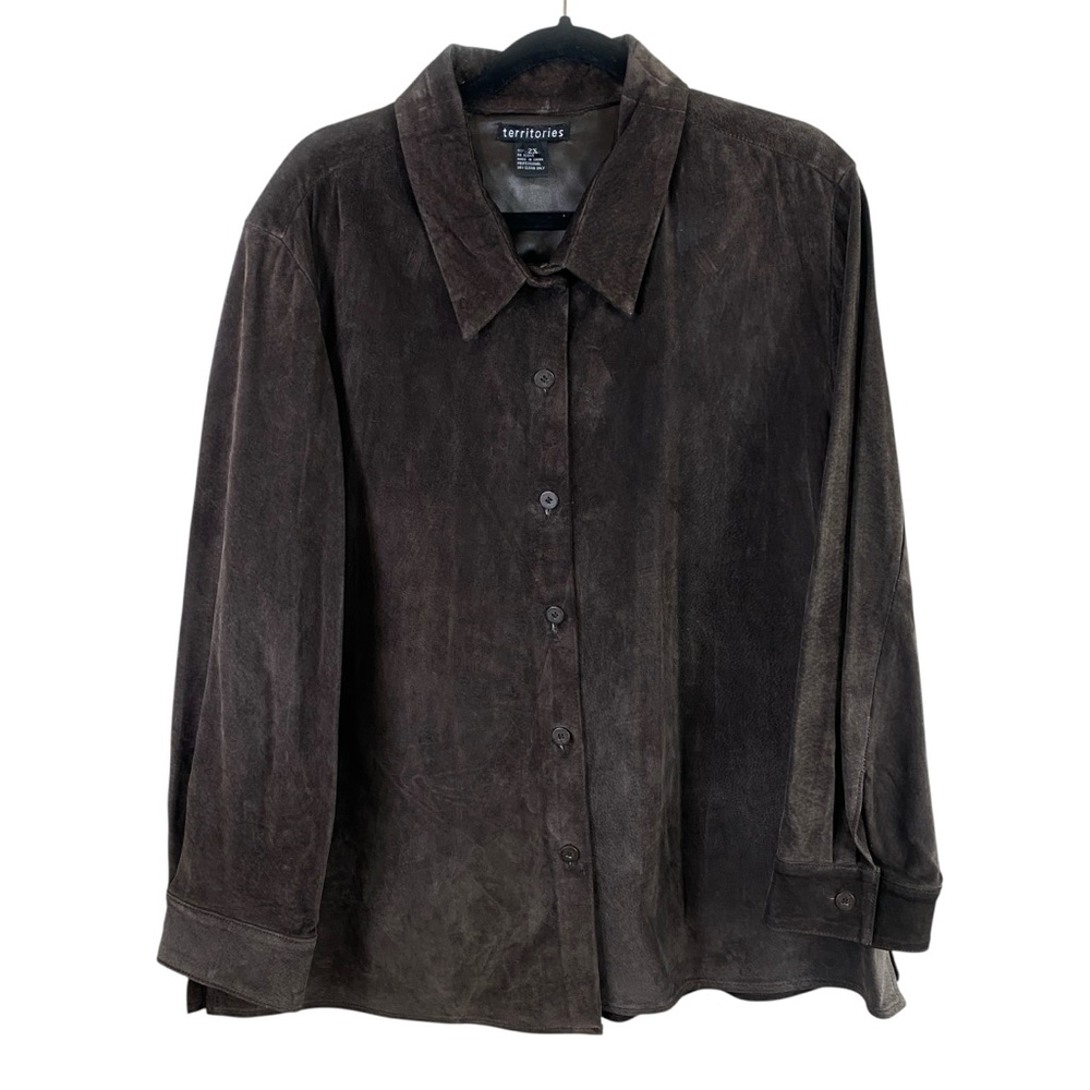 Vintage Women’s Brown‎ Suede Leather Collared Button-down Shirt Jacket Sz 2X